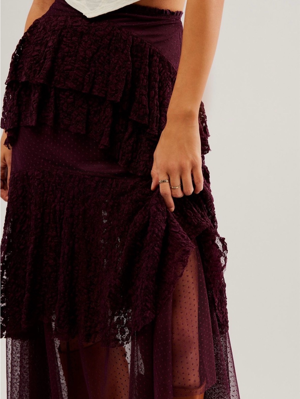 Free People Lace In Love Maxi Skirt in Vintage Wine